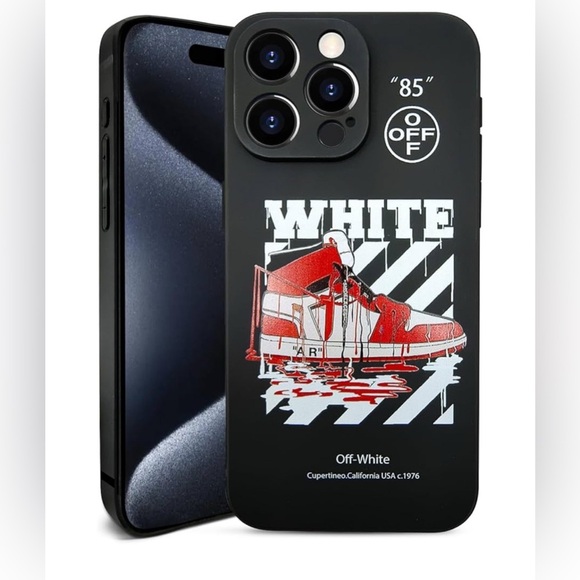 Off-White Black Phone Case with Red Design Compatible with iPhone 15 Pro Max - Picture 1 of 6